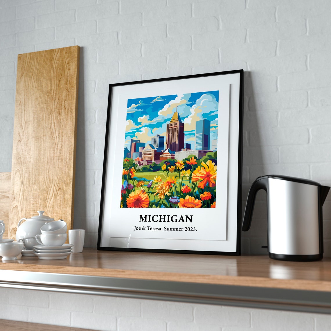 Michigan Skyline Wildflowers Vintage Style Travel Art Poster - Image 3
