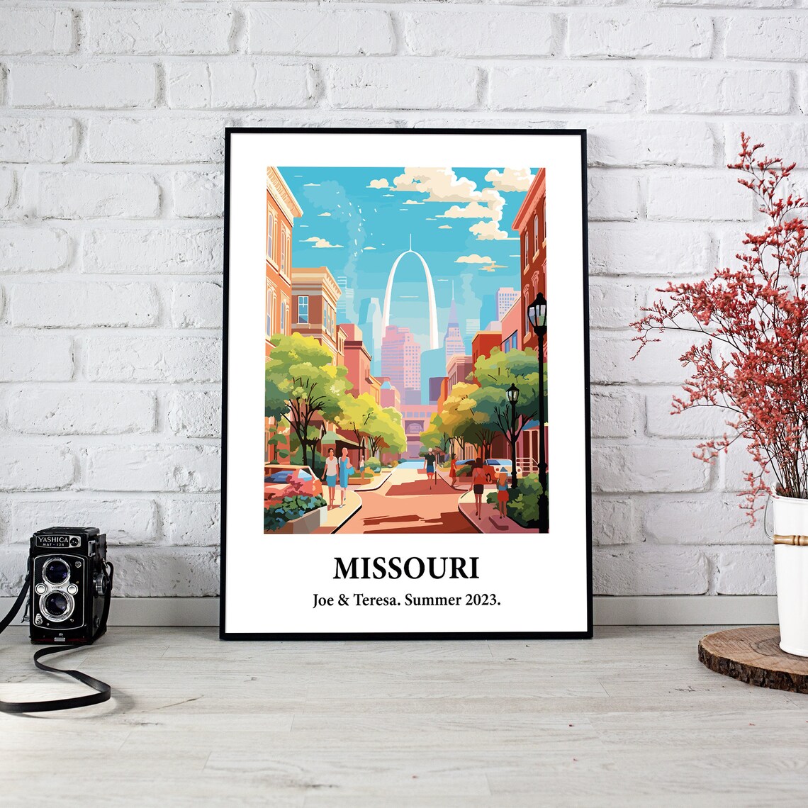 Missouri Gateway Arch City Street Vintage Style Travel Art Poster