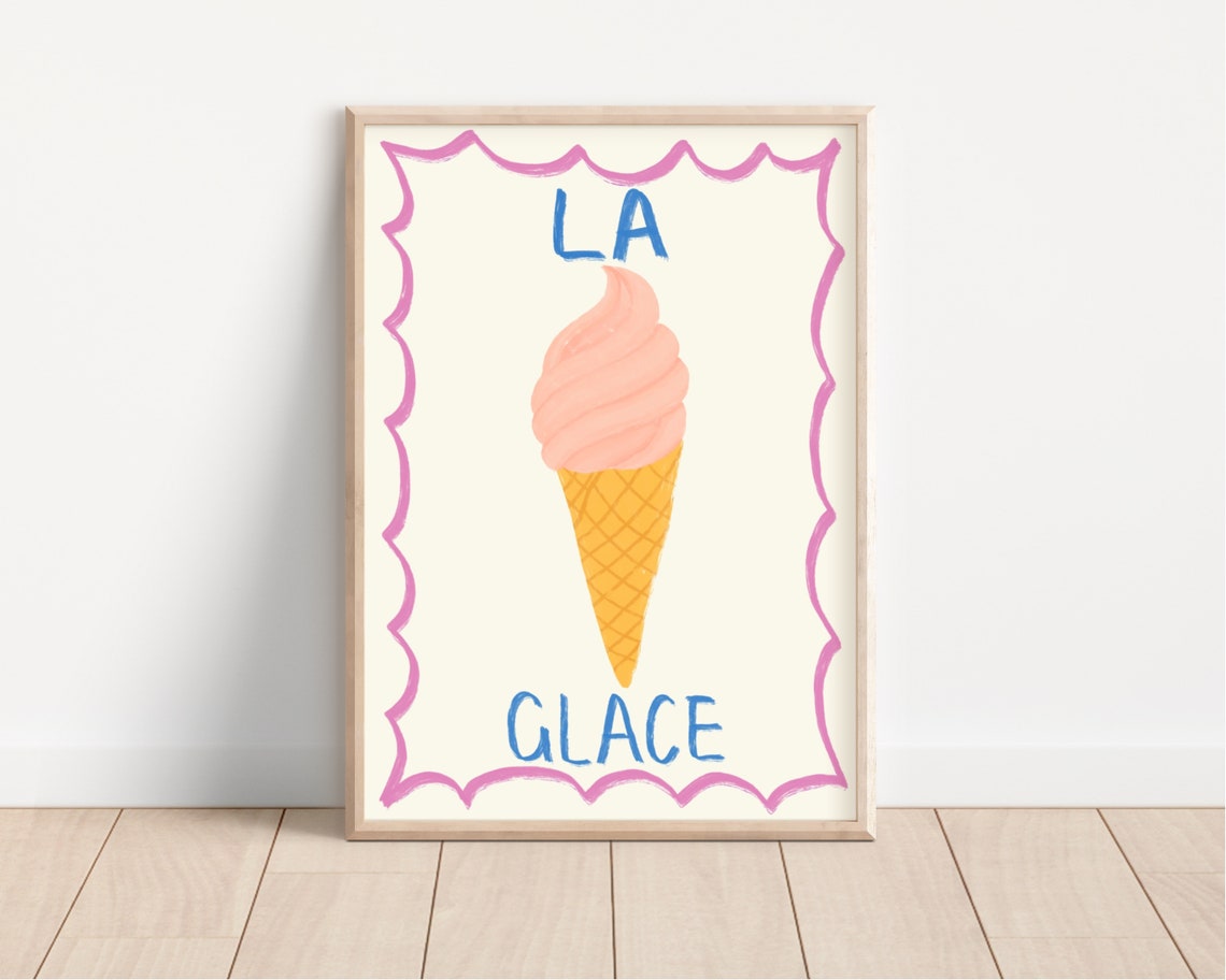 La Glace French Ice Cream Cone Hand Painted Kitchen Art Poster - Image 2