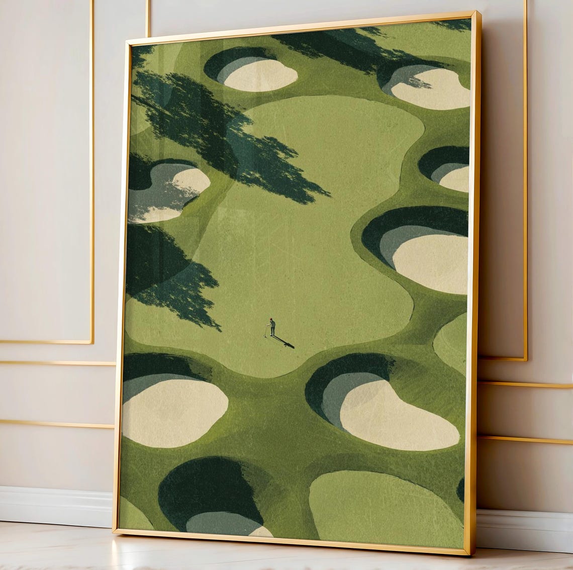 Scattered Sand Traps Aerial Golf Course Tiny Golfer Art Poster