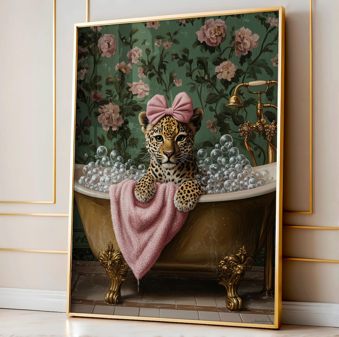 Leopard In Bathtub Modern Bathroom Art Print