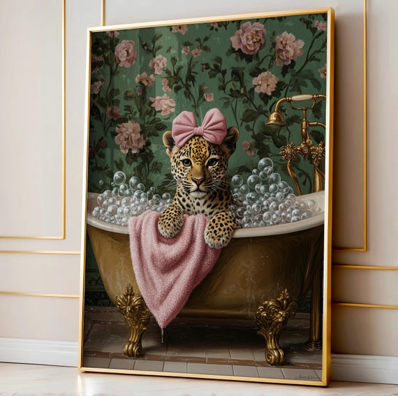 Leopard In Bathtub Modern Bathroom Art Print