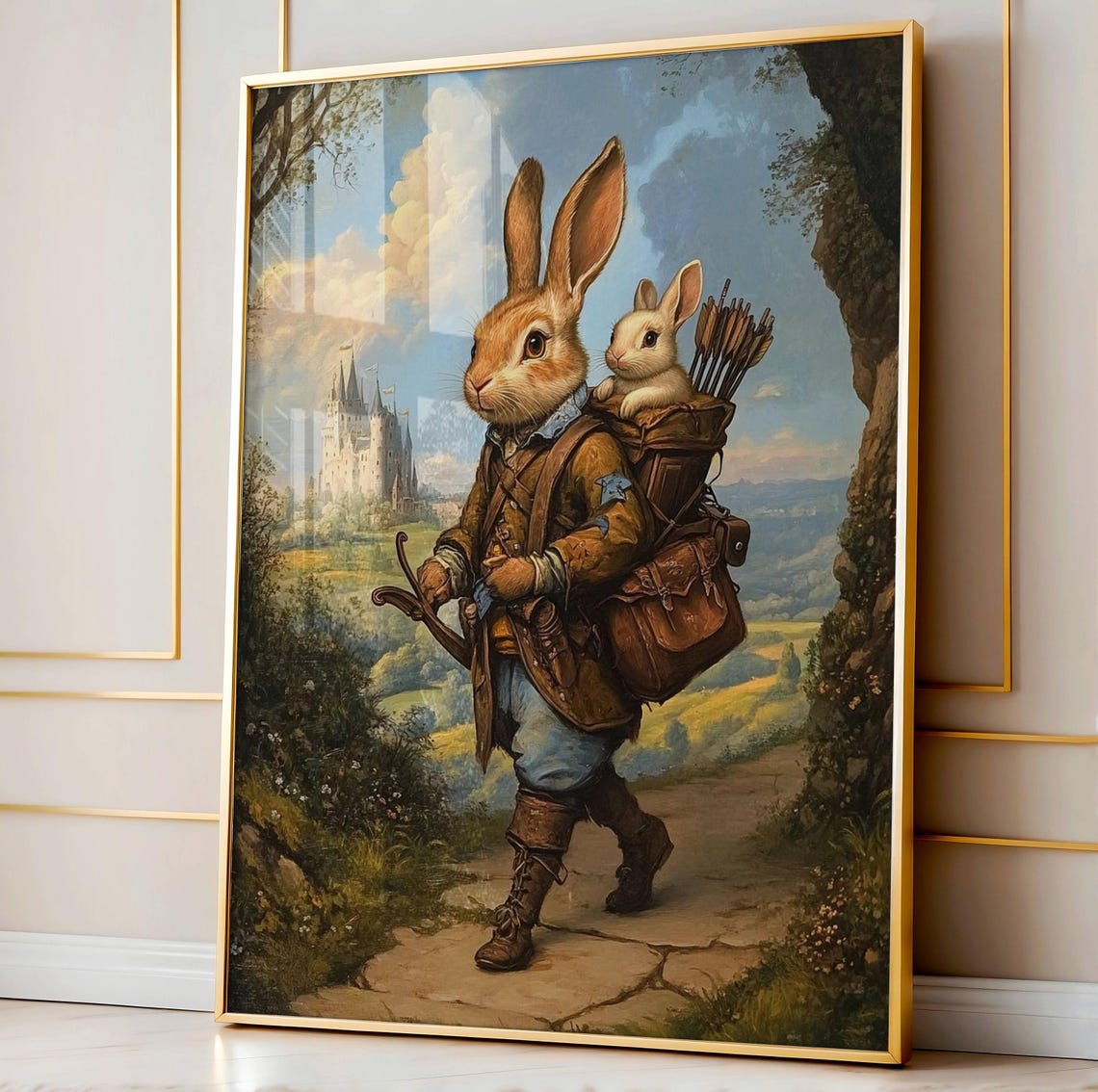 Rabbit Archer Fantasy Castle Medieval Adventure Poster for Kids Rooms