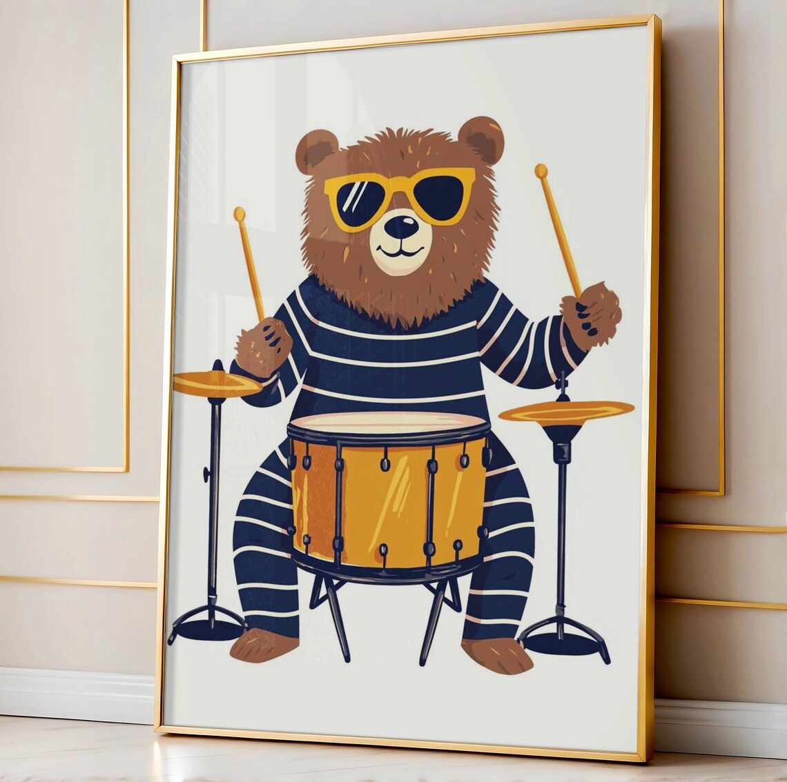Retro Drum Bear Art Print, Boys Room Nursery