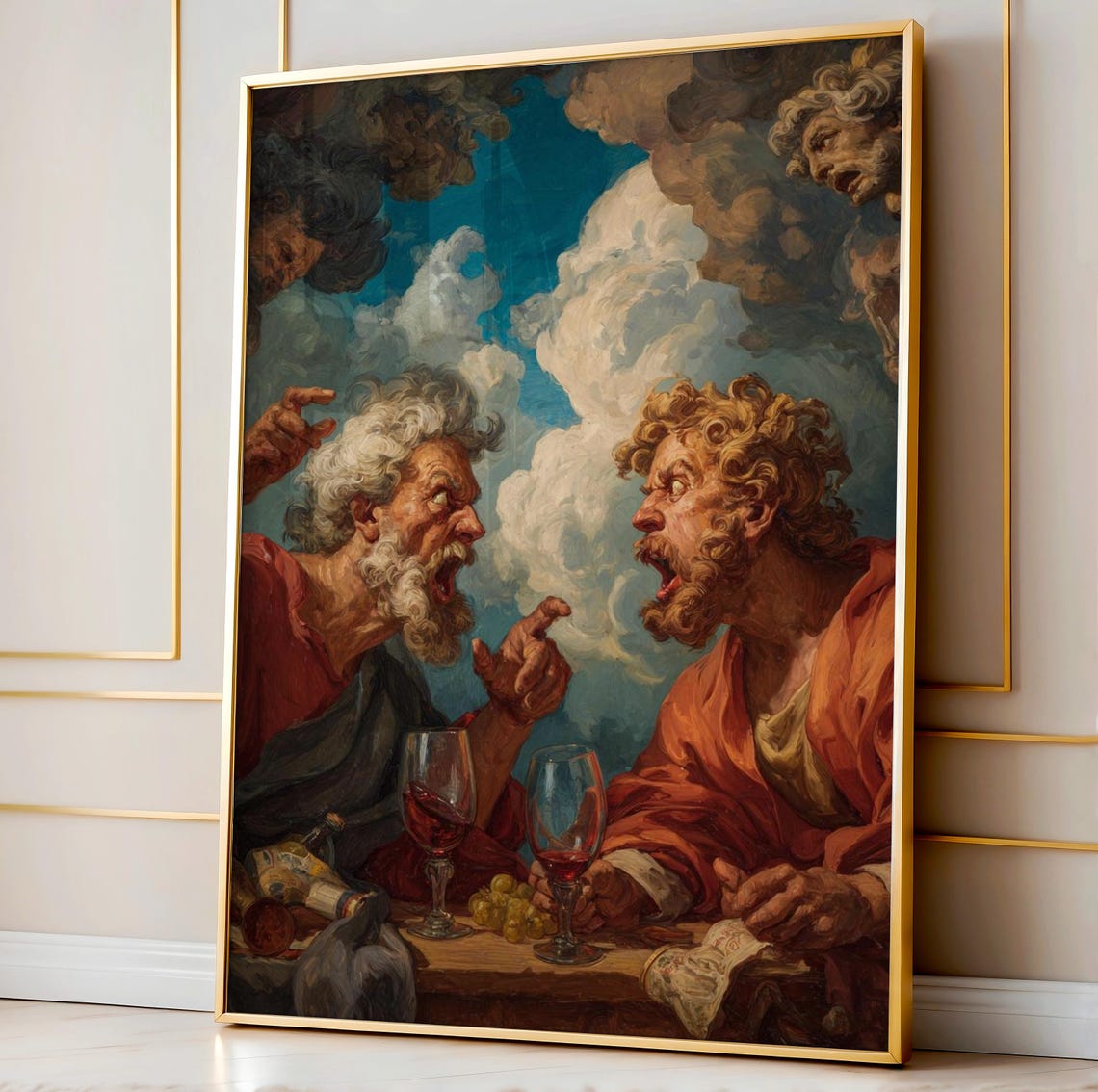 Greek Gods Arguing Over Red Wine Classical Art Parody Wall Poster