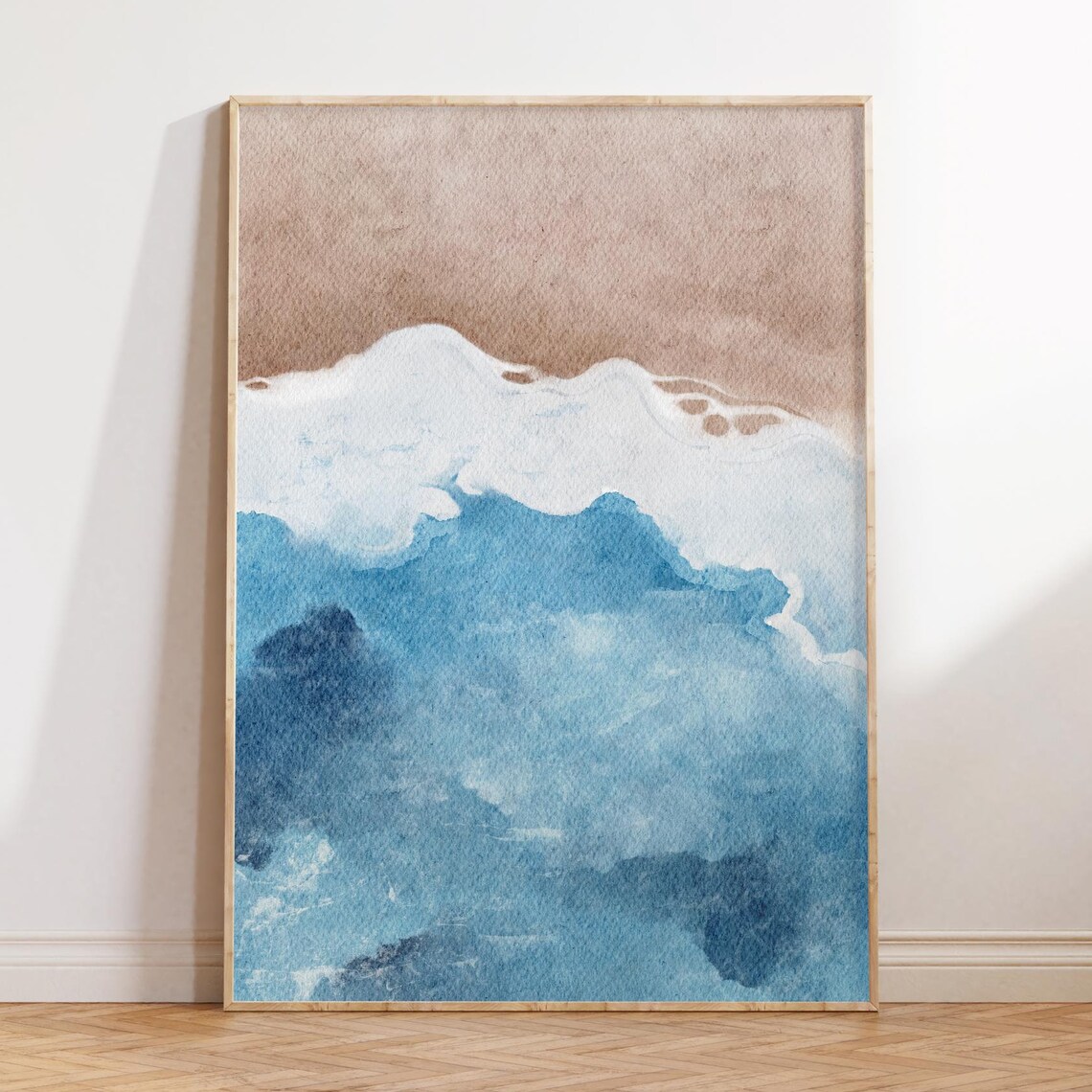 Deep Blue Ocean Waves Crashing With White Sea Foam Painting Print