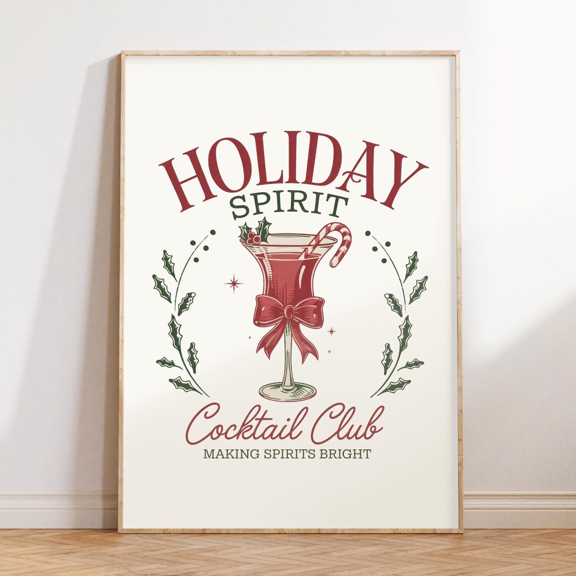 Holiday Spirit Cocktail Club Christmas Poster with Festive Martini
