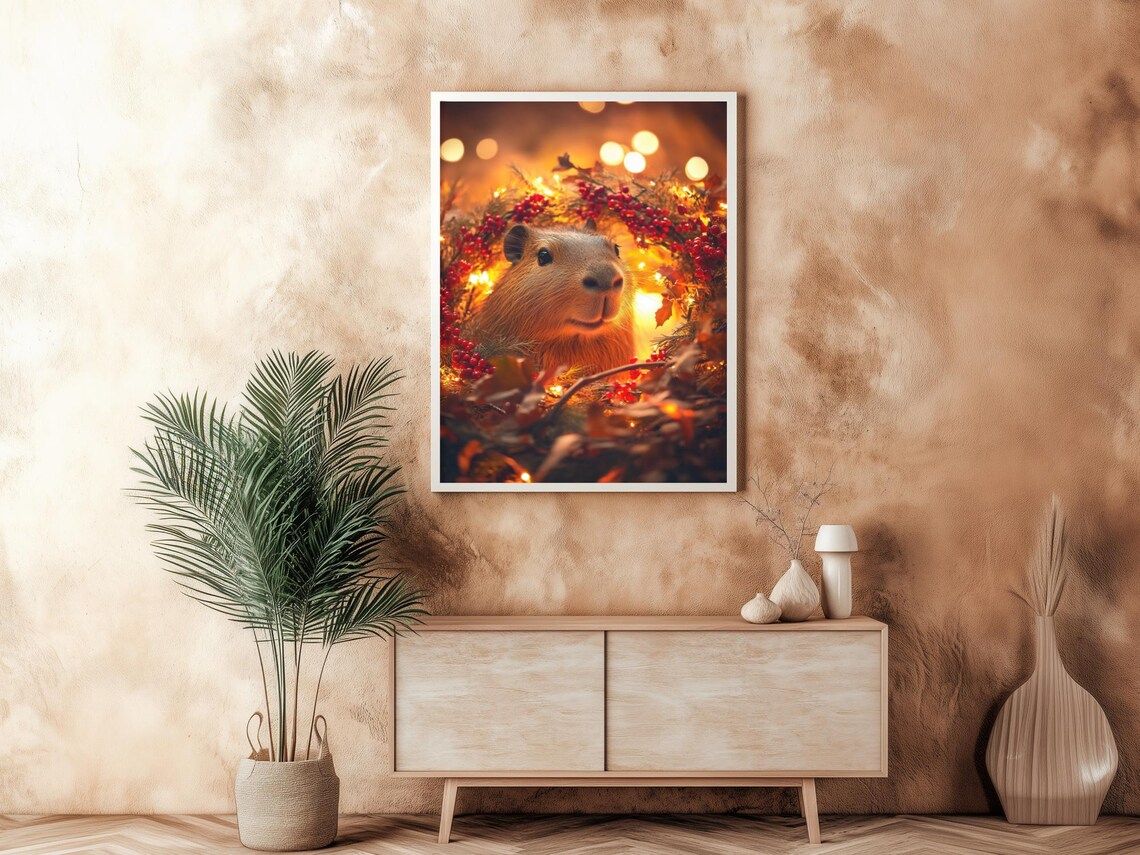 Christmas Capybara In A Christmas Wreath Poster