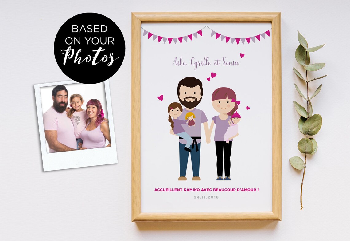 Personalized Tribu d'Amour Family of Four Illustration Portrait Poster - Image 4
