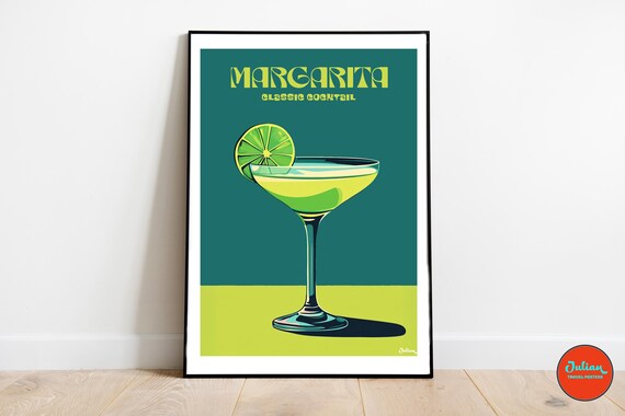 Classic Margarita Cocktail with Lime Wheel Retro Bar Art Poster