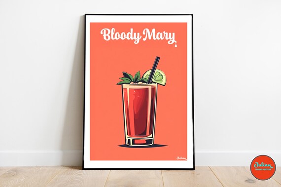 Bloody Mary Savory Cocktail with Celery Retro Bar Decor Poster