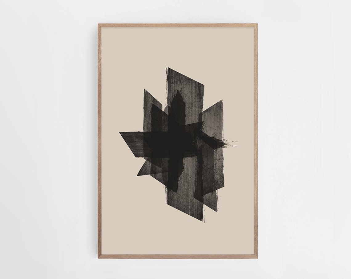 Black Brush Cross Beige Abstract Ink Modern Minimalist Art Poster
