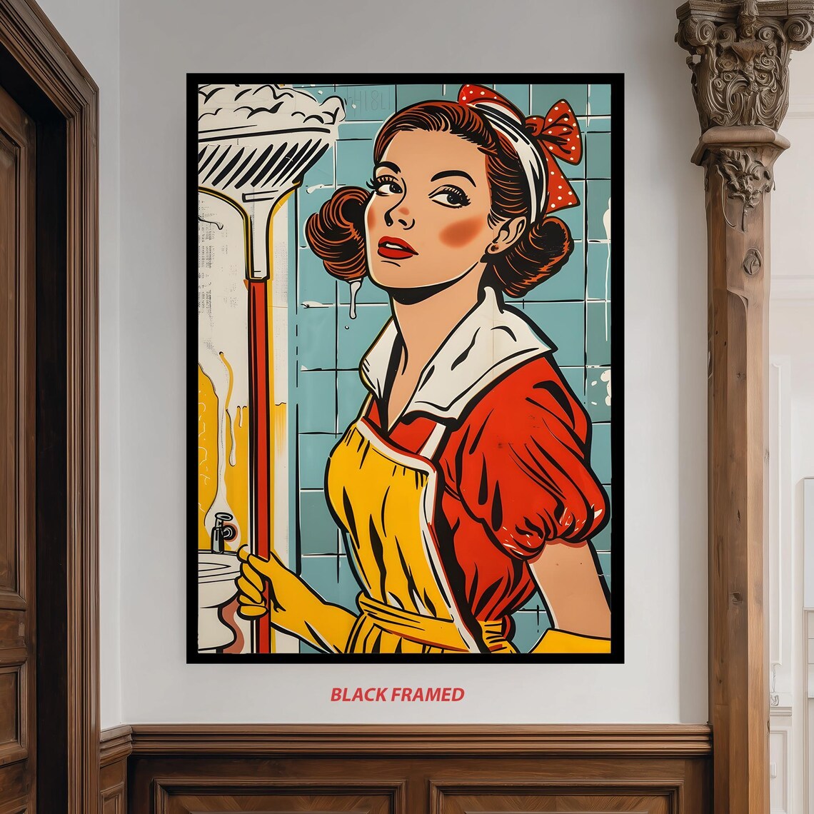 Retro 1950s Pop Art Cleaning Woman Vintage Comic Housewife Poster