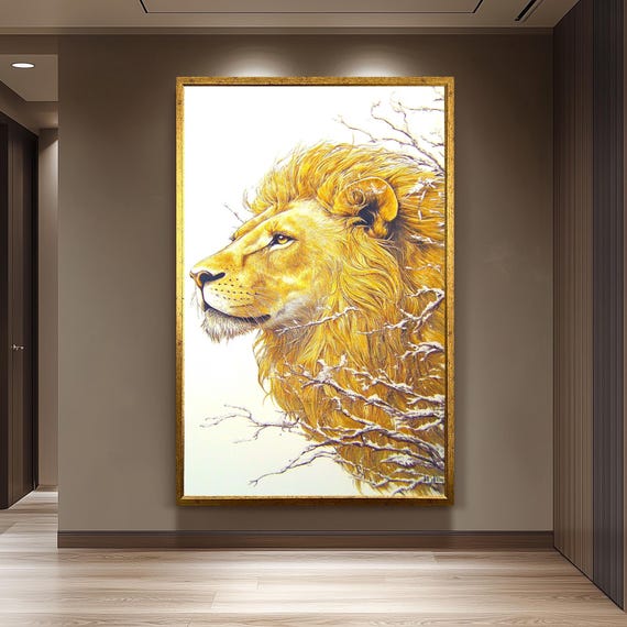 Golden Lion Painting, Regal Wildlife Art Print