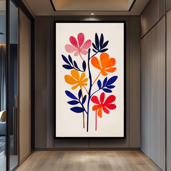 Matisse Floral Canvas Print Abstract Botanical Colorful Modern Decor Vibrant Midcentury Inspired Artwork For Trendy Contemporary Interiors