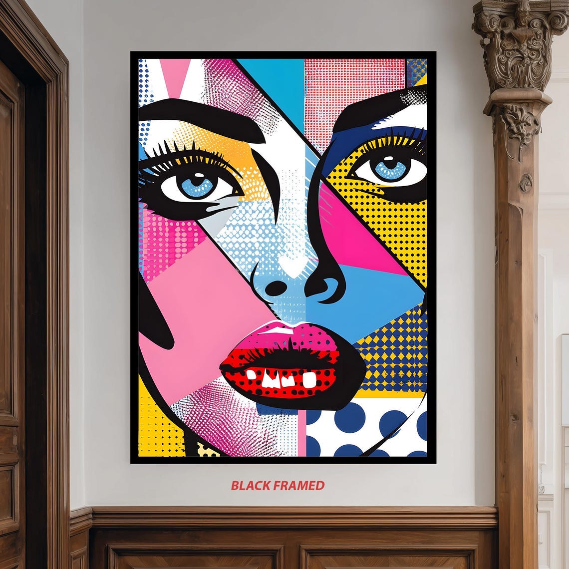 Colorful Pop Art Woman Face Bold Lips Modern Portrait Style Poster