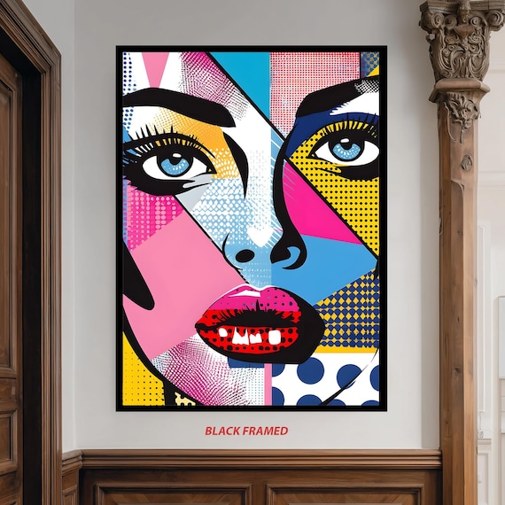 Colorful Pop Art Woman Face Bold Lips Modern Portrait Style Poster