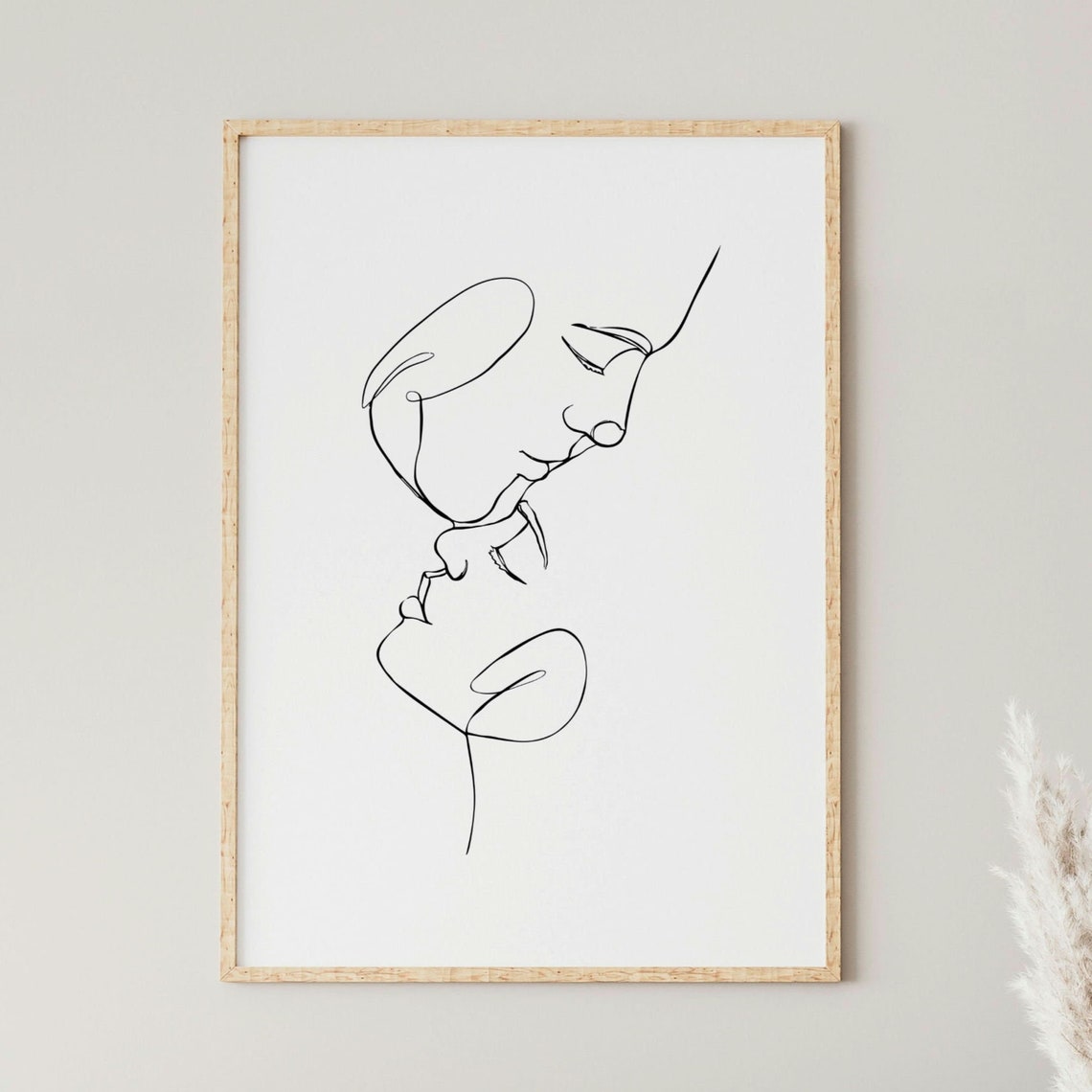 Modern Romantic Line Art Couple Kissing Minimalist Wall Poster