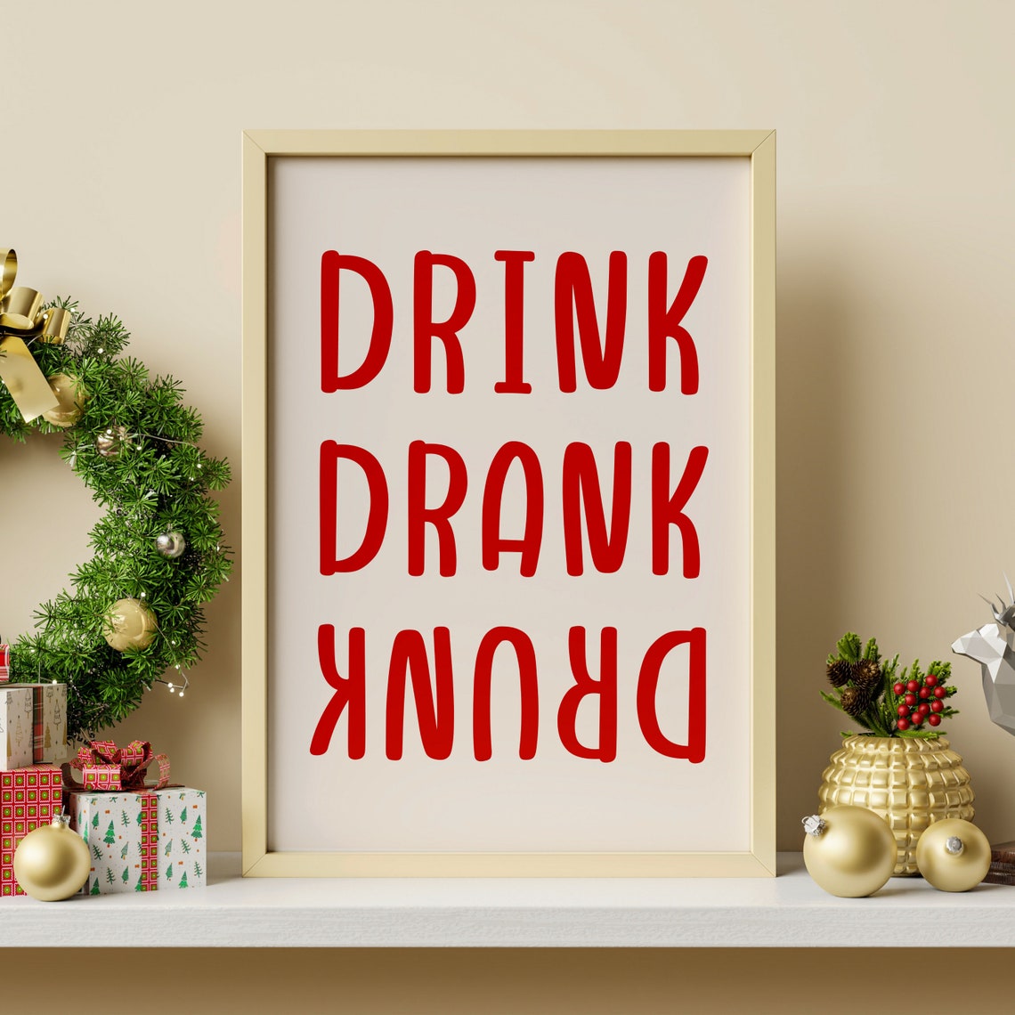 Drink Drank Drunk Bold Red Typography Funny Kitchen Bar Poster - Image 2