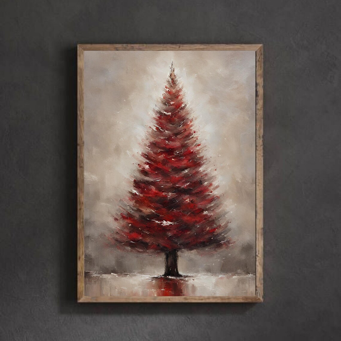 Christmas Tree Print, Red Oil Painting Art Print - Image 3