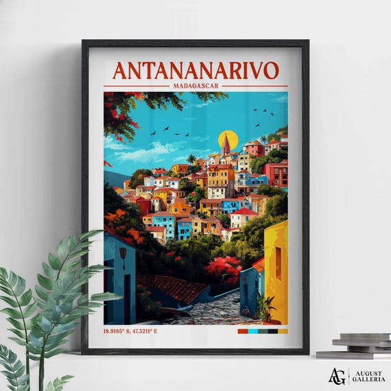 Antananarivo Madagascar Retro Travel Print Wanderlust Posters Wall Art Framed Prints Canvas Poster