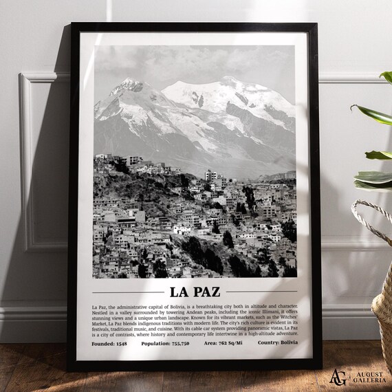 La Paz Bolivia Black and White Illimani Mountain City Photo Poster