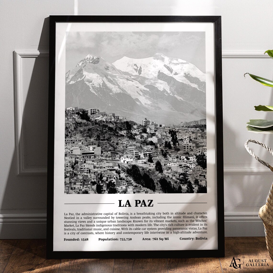 La Paz Bolivia Black and White Illimani Mountain City Photo Poster