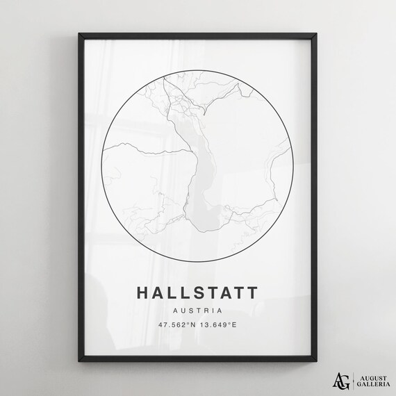 Hallstatt Austria Minimalist Circular City Map Poster with Coordinates