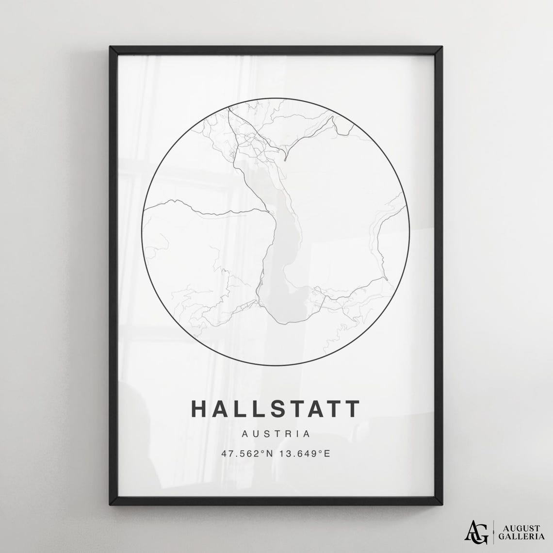 Hallstatt Austria Minimalist Circular City Map Poster with Coordinates