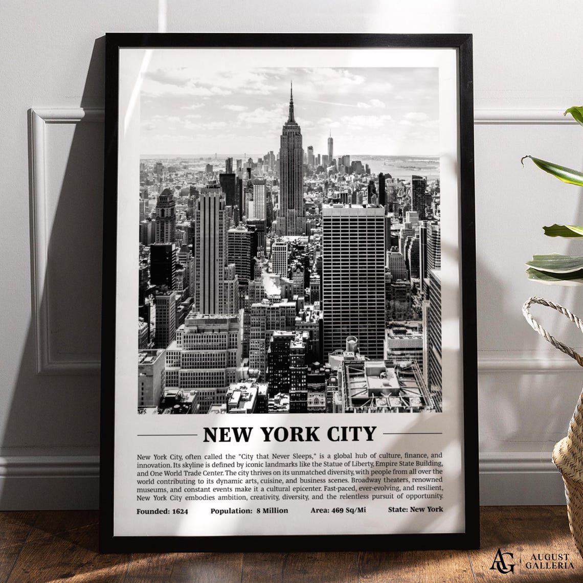 New York City Manhattan Skyline Black And White Travel Poster
