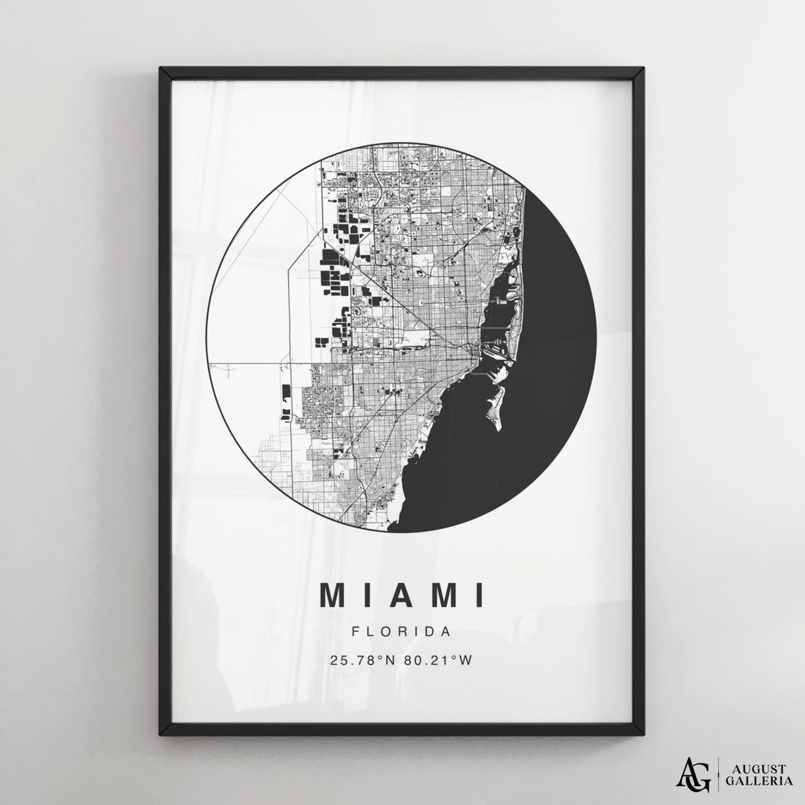 Miami Florida Minimalist City Map Poster with Coordinates Art