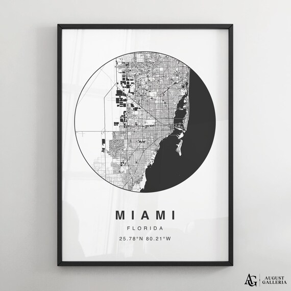 Miami Florida Minimalist City Map Poster with Coordinates Art