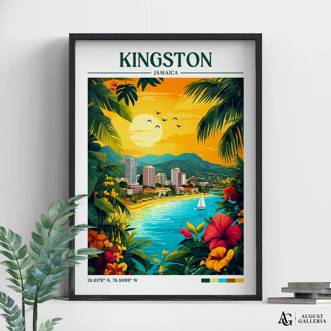 Kingston Jamaica Retro Travel Print Wanderlust Posters Illustration Wall Art Framed Prints Canvas Poster