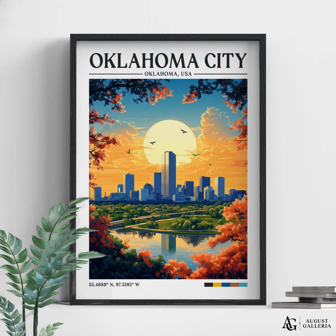 Oklahoma City Retro Travel Print Wall Art Framed Canvas Poster Illustration Wanderlust