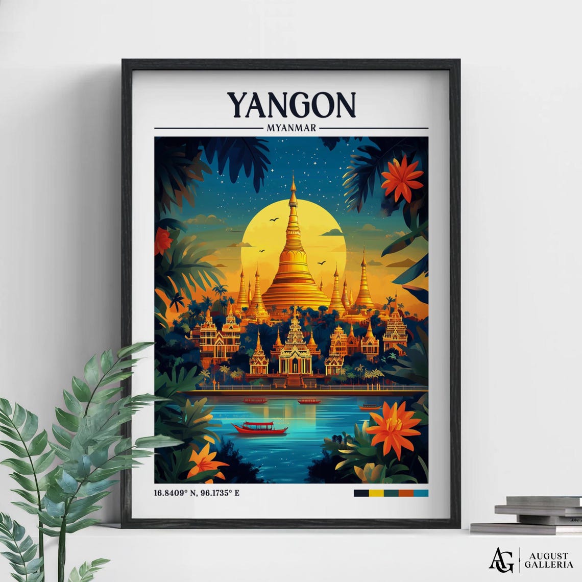 Yangon Myanmar Retro Travel Poster