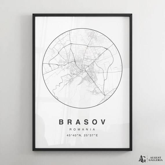 Brasov Romania Black White Minimalist City Map Coordinates Print
