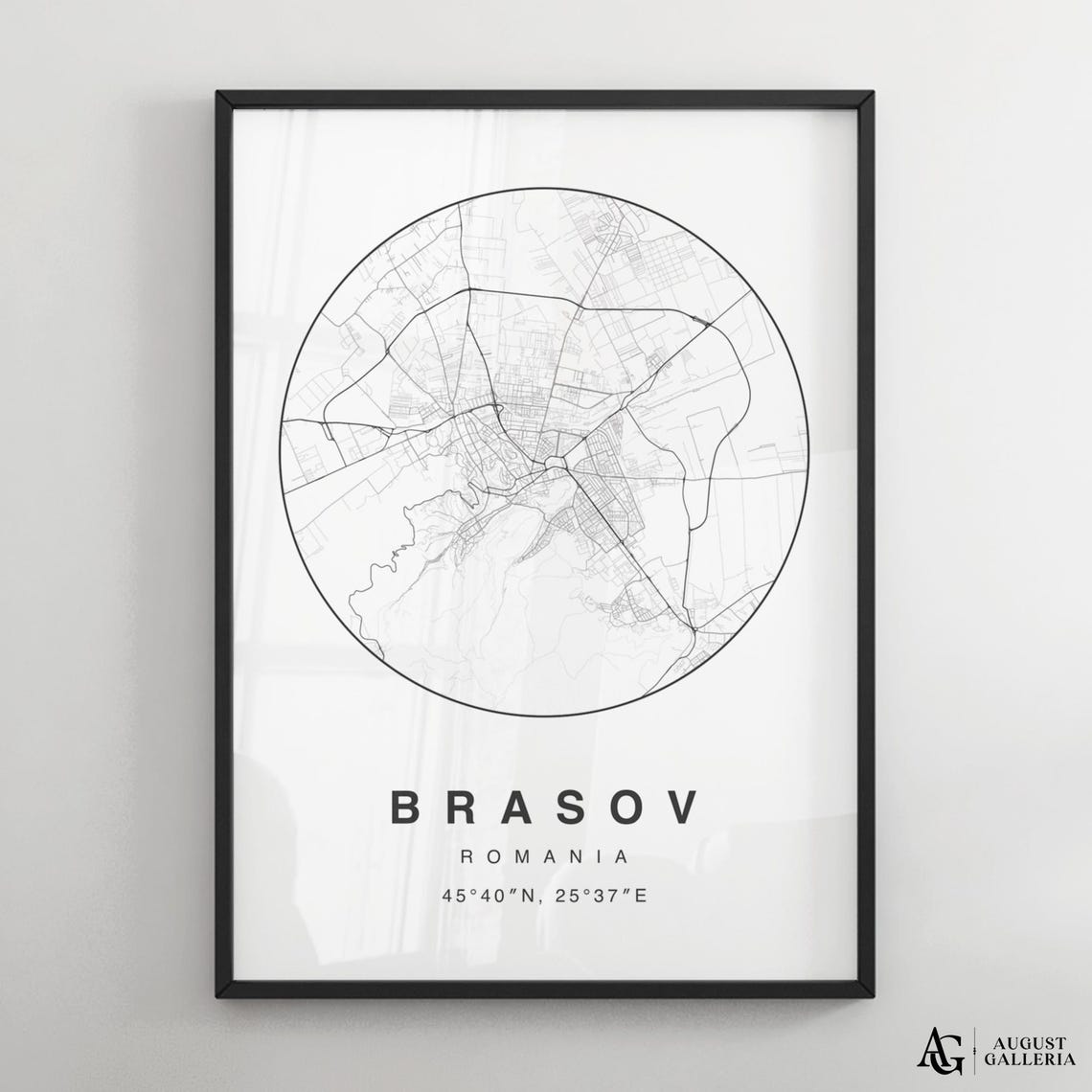 Brasov Romania Black White Minimalist City Map Coordinates Print