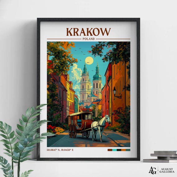 Krakw Poland Retro Travel Print Wanderlust Posters Illustration Wall Art Framed Prints Canvas Poster