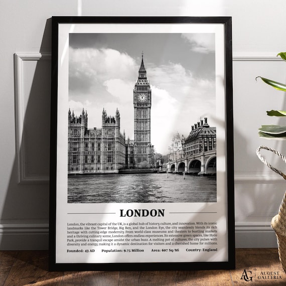 London Black and White Big Ben Parliament River Thames Photo Poster