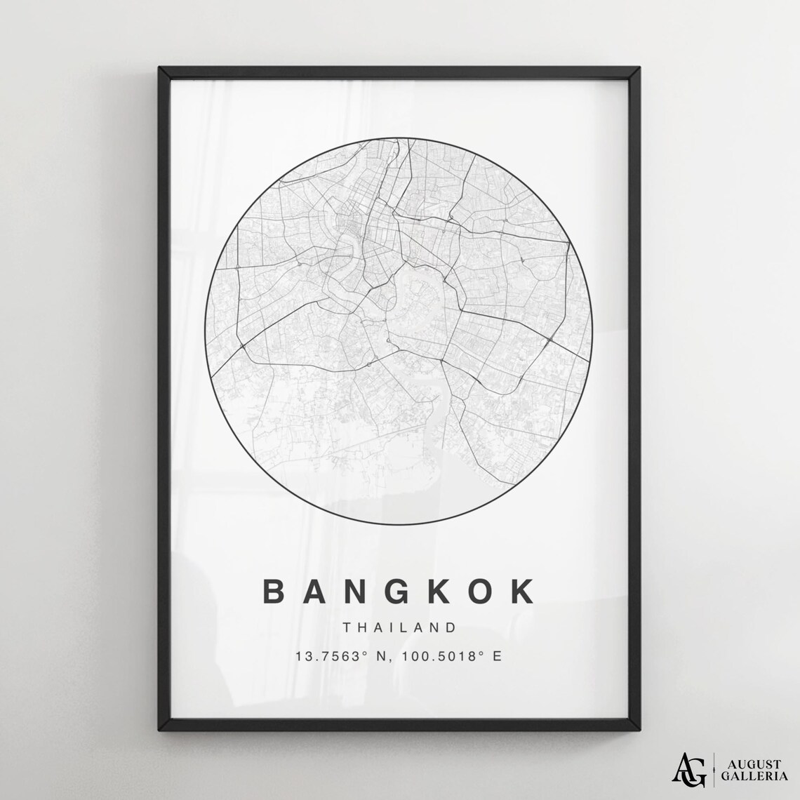 Bangkok Thailand Minimalist Circular Street Map Decor Travel Poster