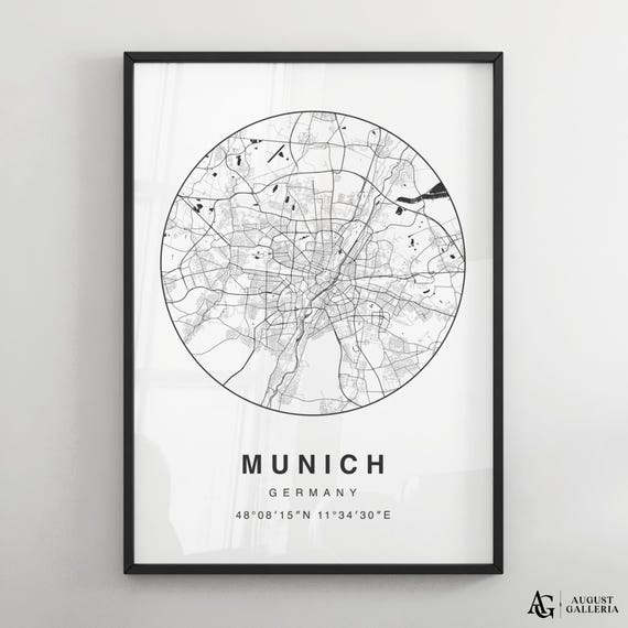 Munich Minimalist Map Art Print, Modern Black White