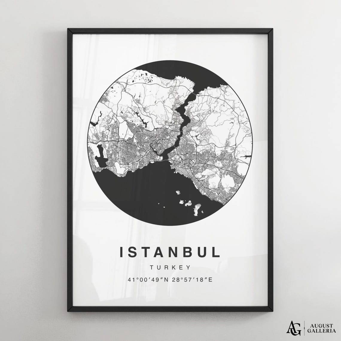 Istanbul Turkey Bosphorus Black White City Map Coordinates Print