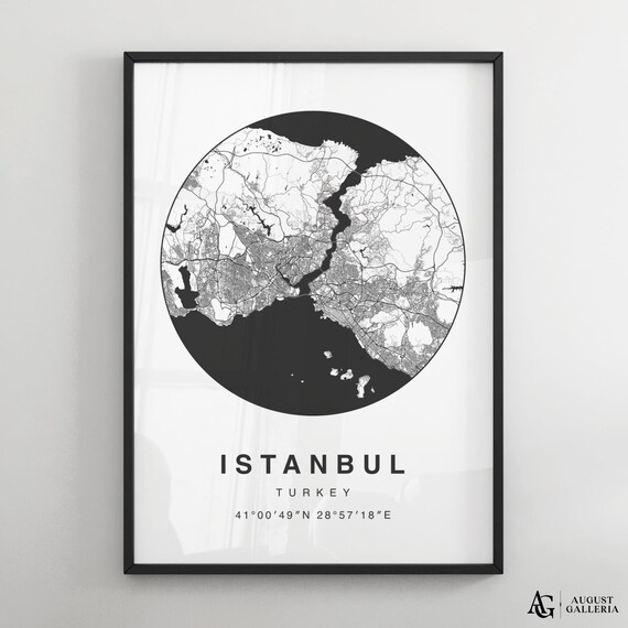 Istanbul Turkey Bosphorus Black White City Map Coordinates Print
