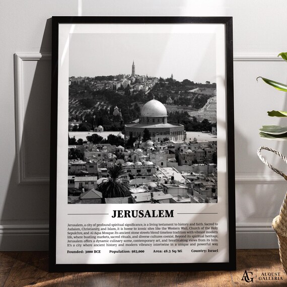 Jerusalem Dome of the Rock Black and White Ancient Holy City Poster