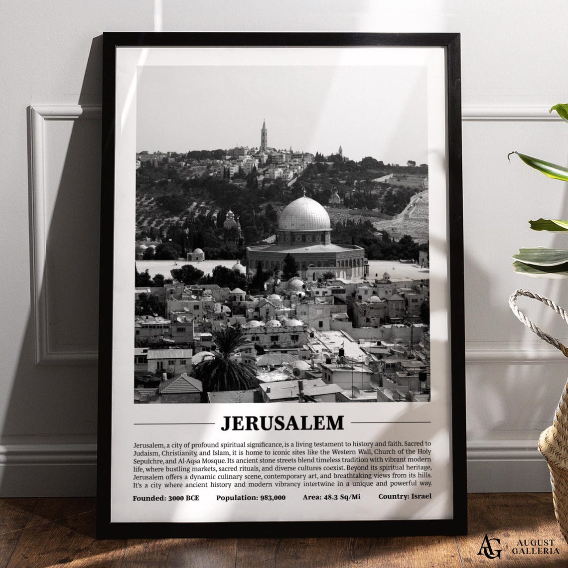 Jerusalem Dome of the Rock Black and White Ancient Holy City Poster