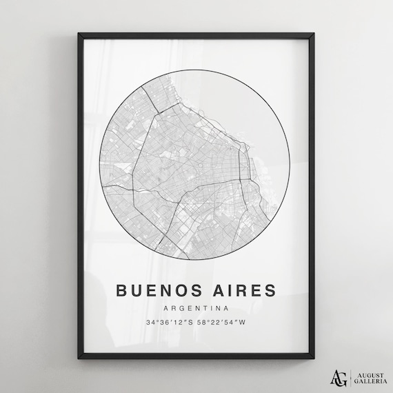 Buenos Aires Argentina Minimalist Black White Circular City Map Print