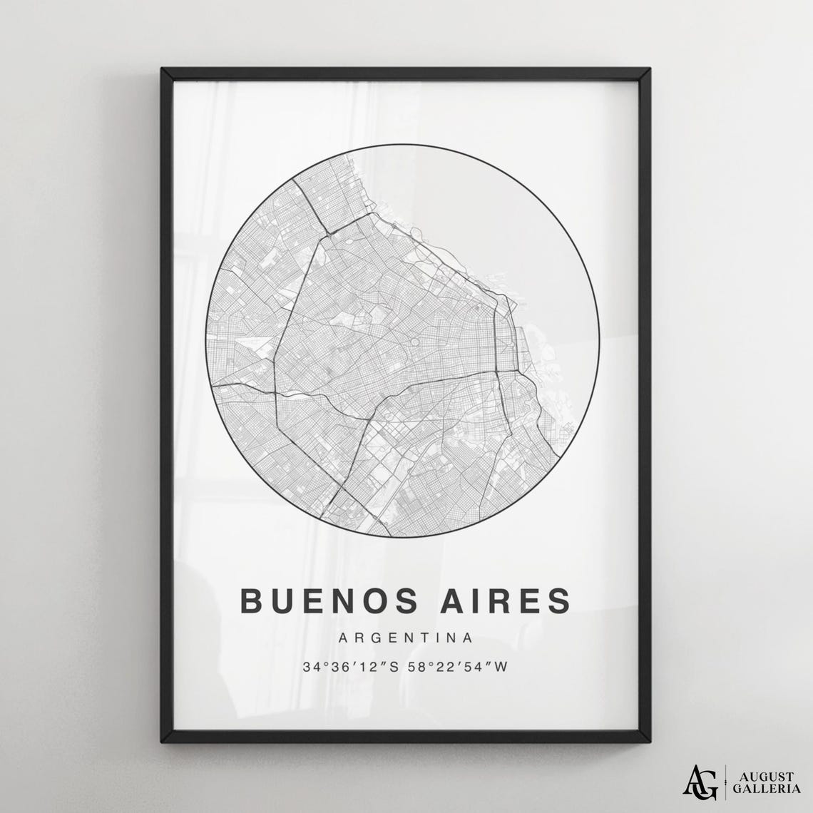 Buenos Aires Argentina Minimalist Black White Circular City Map Print