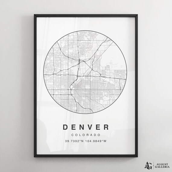 Denver Colorado Minimalist Black and White Circular Map Poster