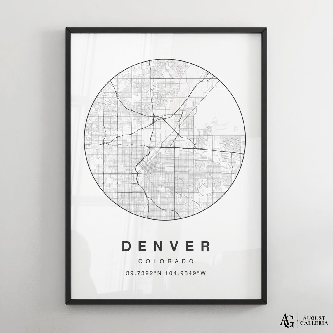 Denver Colorado Minimalist Black and White Circular Map Poster