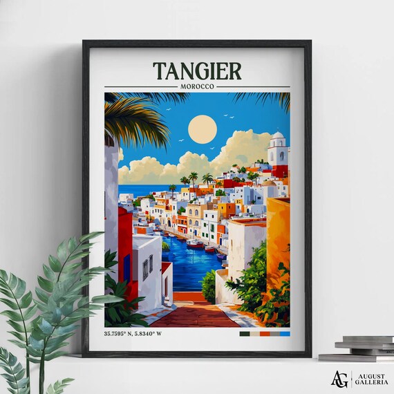 Tangier Morocco Whitewashed Harbor City Vintage Travel Poster